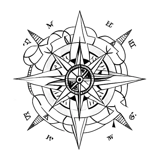 A Minimalist Tattoo Of A Compass With A Serene Ocean Inside