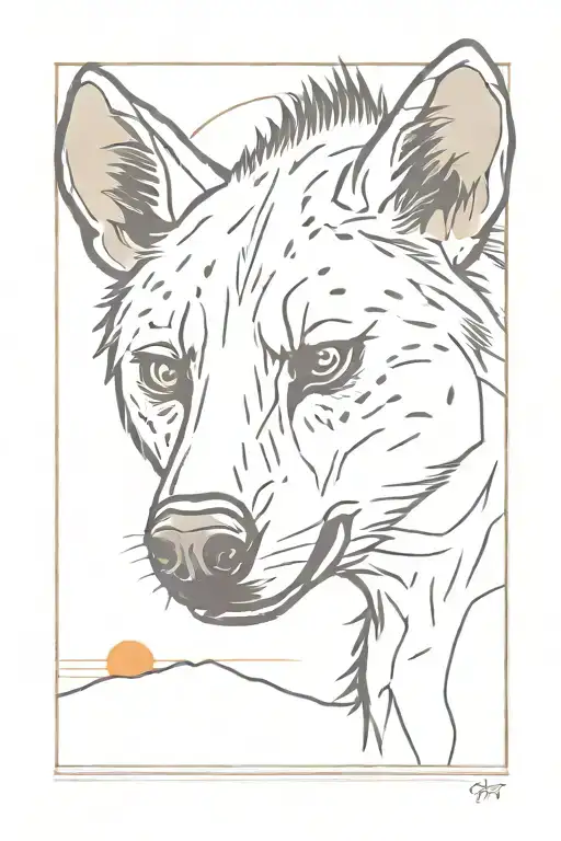 Hyena Head Looking To The Right In Front Of A Sunset