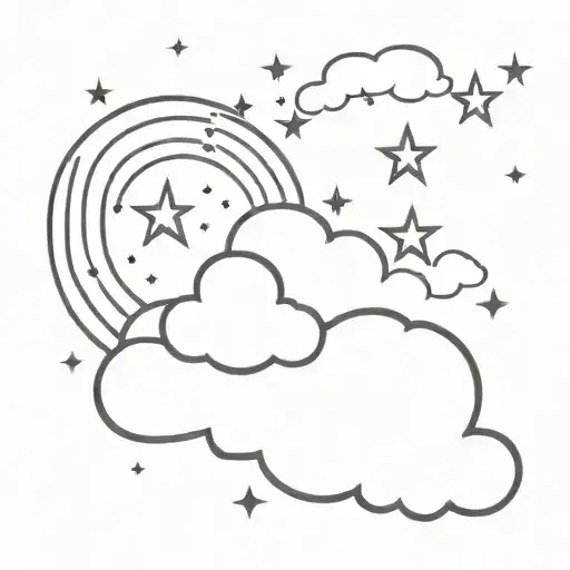 Arie Symbol Surrounded By Stars And Clouds