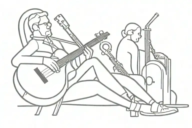 Jazz Band On Thigh Tattoo On Music Stanza