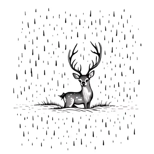 A Young Deer In The Rain