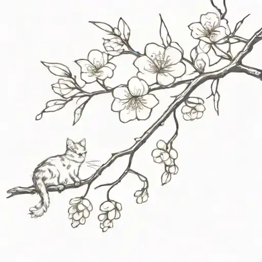 A Sakura Branch And Cat Paws