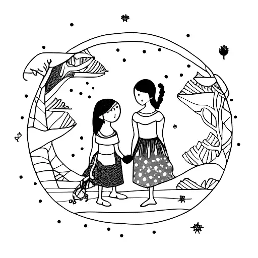 Filles Holding Hands And Exploring An Enchanted Forest