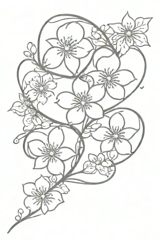 3 Hearts Connected By Cherry Blossom Vine Wrapped