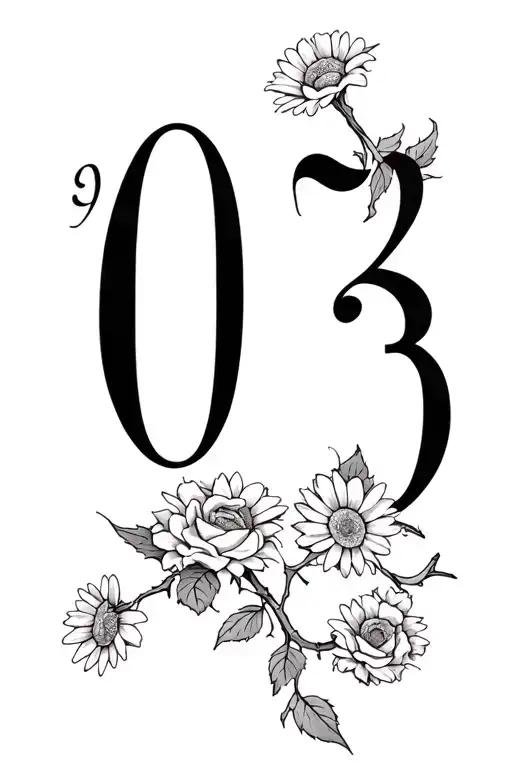 Roses And Daisies On A Vine With The Numbers 03 With Thorns