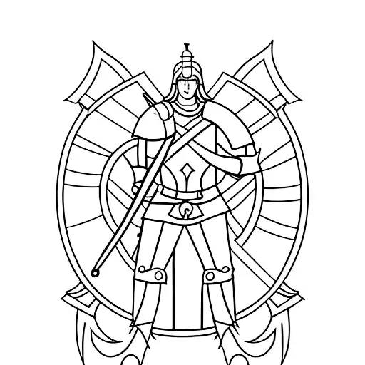 A Minimalist Depiction Of A Warrior Holding A Shield To Protect Their Family