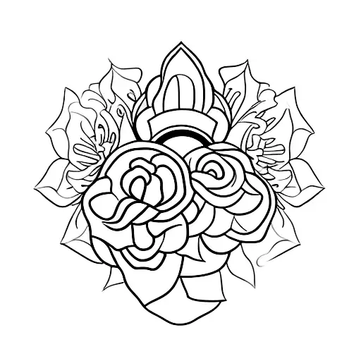 A Black And Grey Tattoo Of A Libra Scale With Flower Petals As Weights