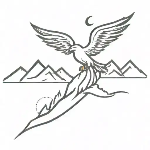 Phoenix Rising Over A Mountain Range