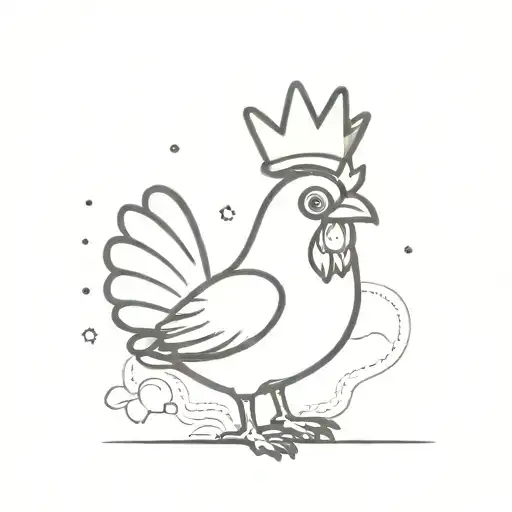 Cute Chicken With Small Wings And A Big Tail In A Crown