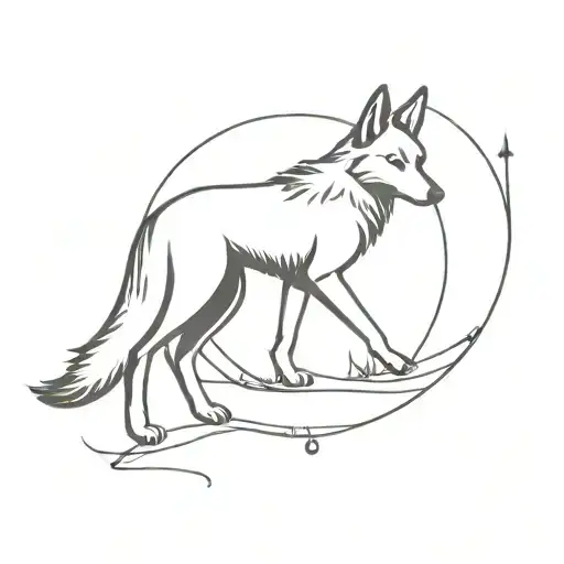 Minimalist Design Of A Music Staff Wrapping Around A Coyote Silhouette