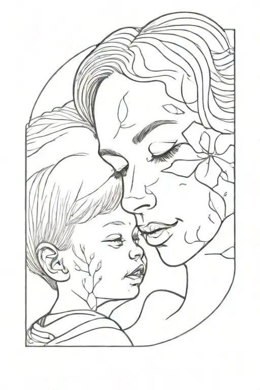 Outline Of The Face Of A Mother And A Child Together With Sprouts