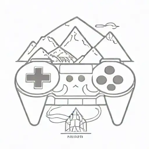 A Minimalist Tattoo Of A Controller With A Mountain Range Silhouette Inside
