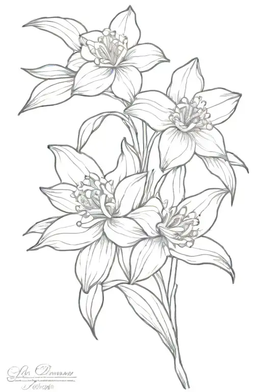 Larkspur And Daffodil And Water Lily Intertwined