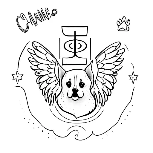 Small Paw Print With Angel Wings And Halo With Name Charlie Written Underneath It In Cursive