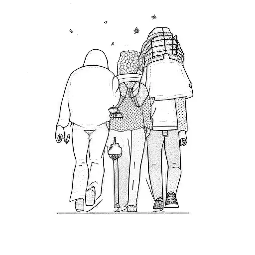 A Group Of People Walking In The Dark