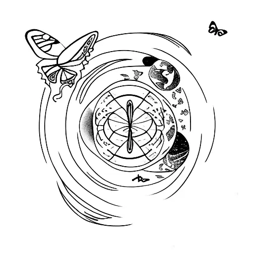 Butterfly Flying Around The Moon And The Earth