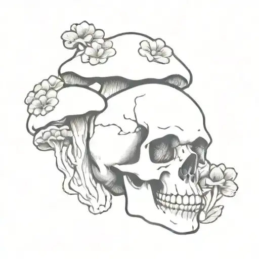 Mushrooms Coming Out Of Skull With Flowers Intertwined