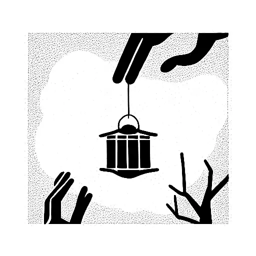 Hand Holding Lantern In Dense Forest