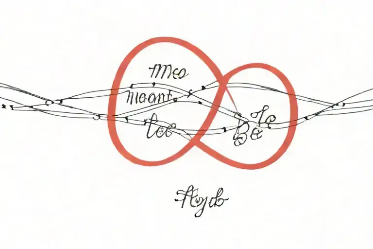 A Minimalist Dotted Design Of Two Intertwined Red Strings With The Quote 'Meant To Be'