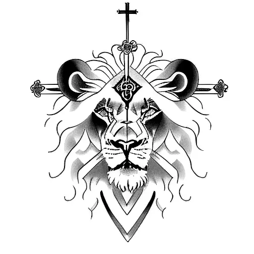 Feminine Lion With Cross And Bible Verse For A Sleeve