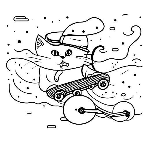 A Cat With A Cap On His Head Rides A Skateboard