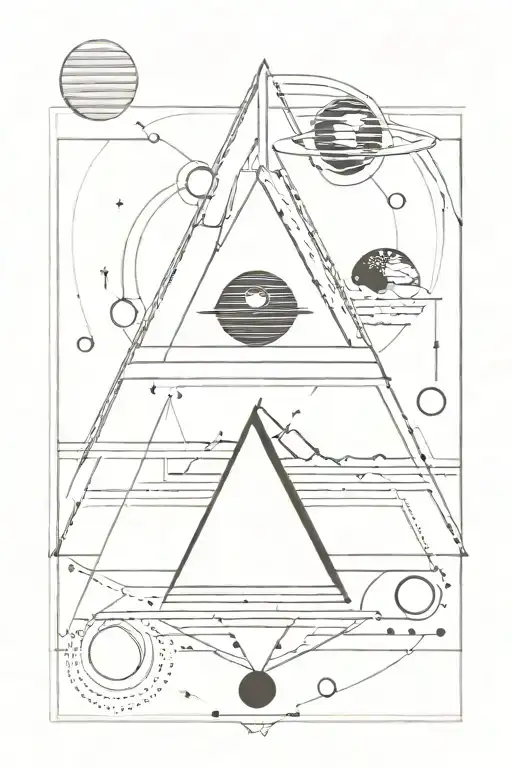 Geometric Pyramid Tattoo With Solar System And Horus Eye Wings Line Tattoo Black
