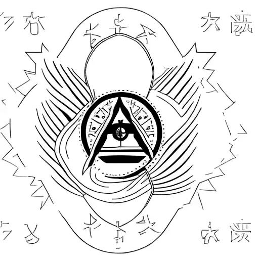 A Minimalist Tattoo Featuring The Arizona State Flag And A Radiation Warning Symbol