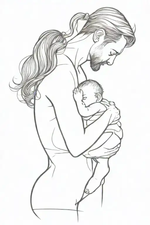 Father And Baby Girl Just Lines Forming