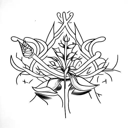 Stylized Thorns With Silver Lily