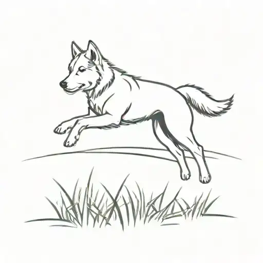Husky Jumping Into Grass Field