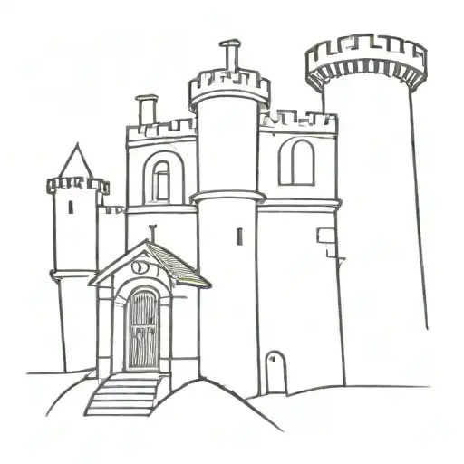 A Minimalist Design Of A Medieval Castle Tower With A Skull Incorporated Into The Architecture