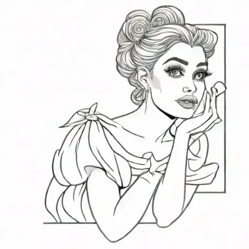 Simple Lineal Tattoo Of Ariana Grande As Glinda In Wicked In An Old Book Ilustrations Style