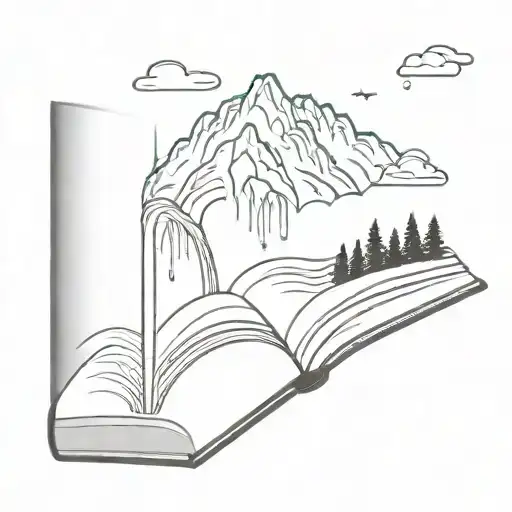 Mountain On A Book With Waterfall Cascading
