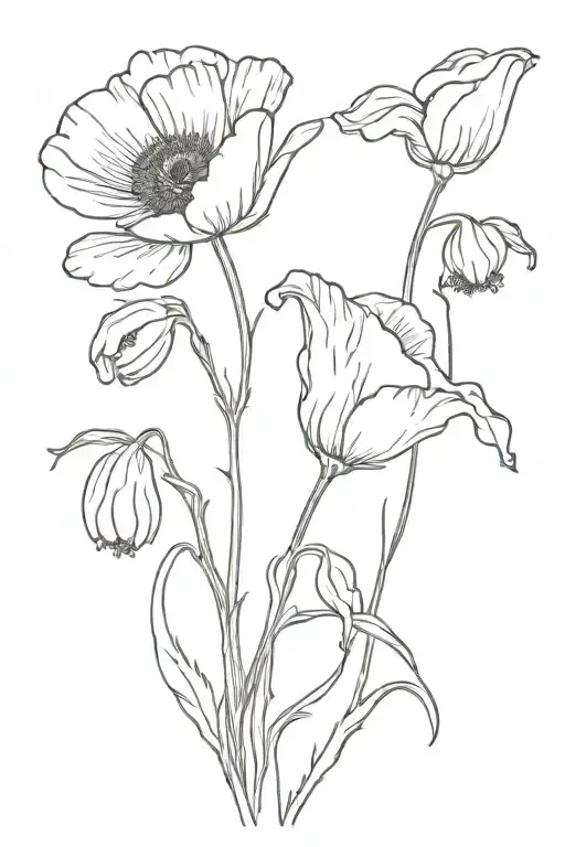 Poppy And Lily Of The Vally Flower