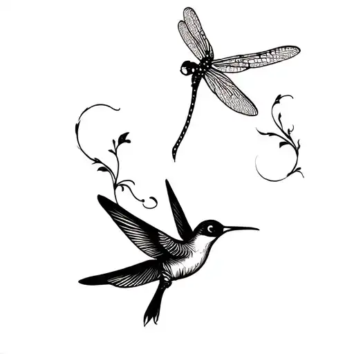 Humming Bird & Dragonfly Flying