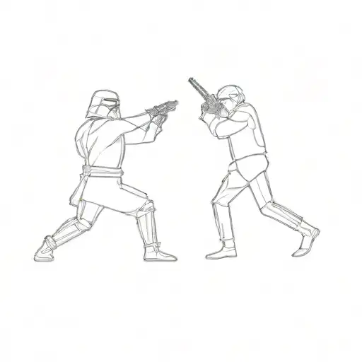 Two Star Wars Characters Fighting With Lightsabers