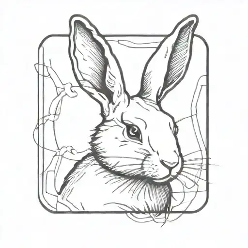 White Rabbit Outline In A Black Square