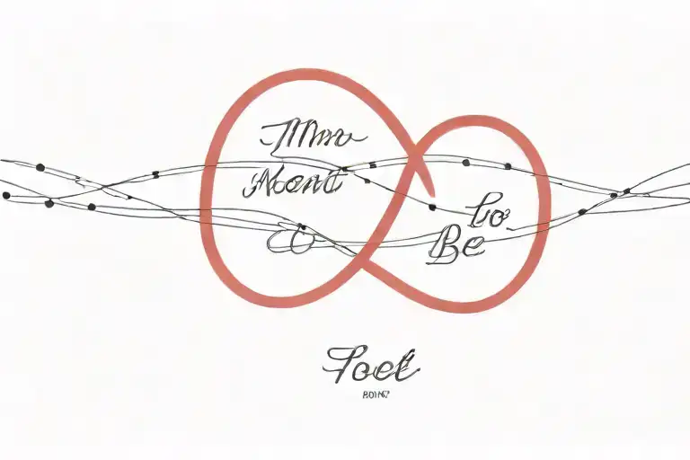 A Minimalist Dotted Design Of Two Intertwined Red Strings With The Quote 'Meant To Be' In Cursive