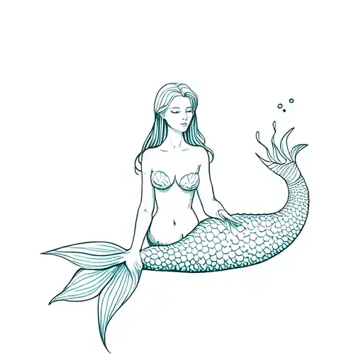 Mermaid With Straight Hair Sitting Hands On Tail