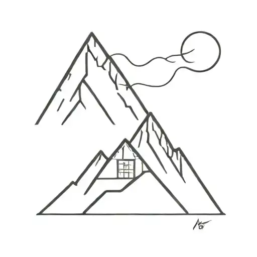A Minimalist Geometric Design Of A Mountain Range With A Small House At The Peak