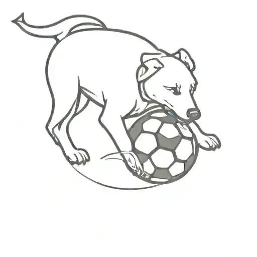 A Minimalist Outline Of A Dog Playing With A Soccer Ball