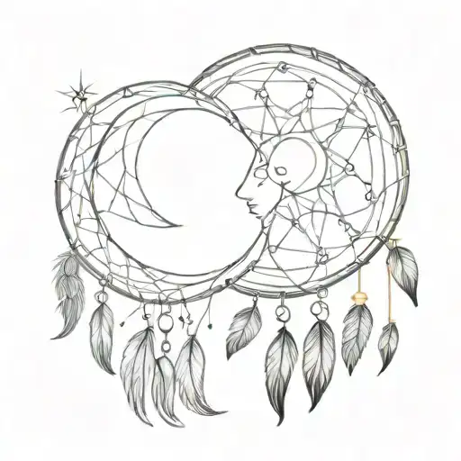 Sun And Moon Intertwined And Dream Catcher Entangled