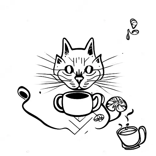 Black Cat Drinking Coffee