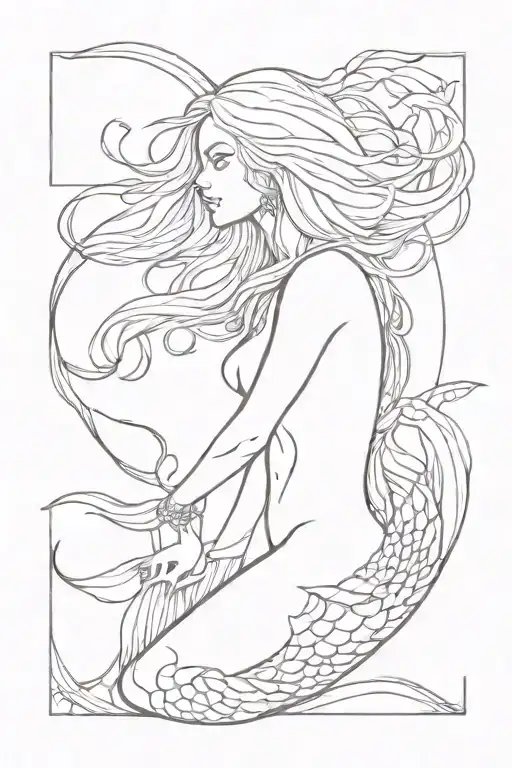 Mermaid With Long Hair Surrounded