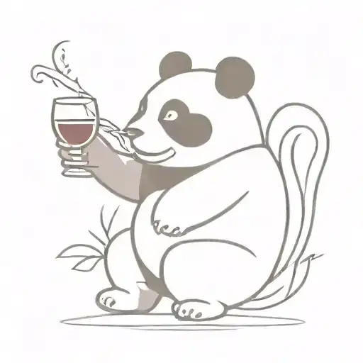 Cute Panda Holding Wine Glass Doing A Karate Kick