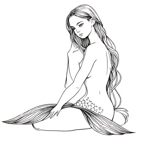 Black Girl Mermaid With Straight Hair Sitting