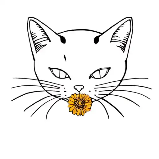 Black Cat With Marigold In Mouth