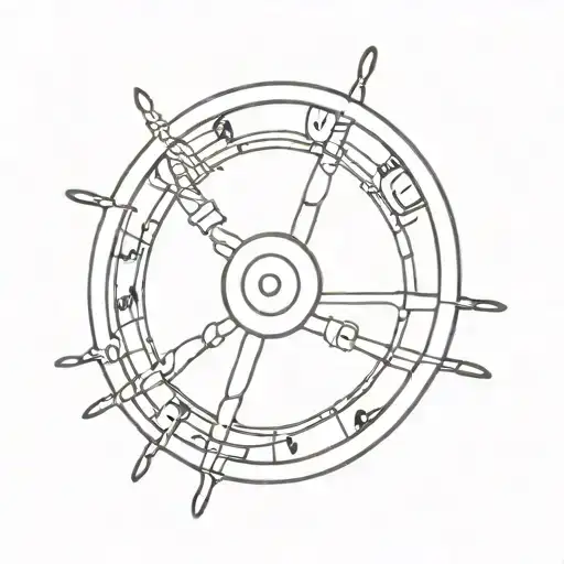 A Minimalist Tattoo Of A Steering Wheel With Music Notes Intertwined In The Design