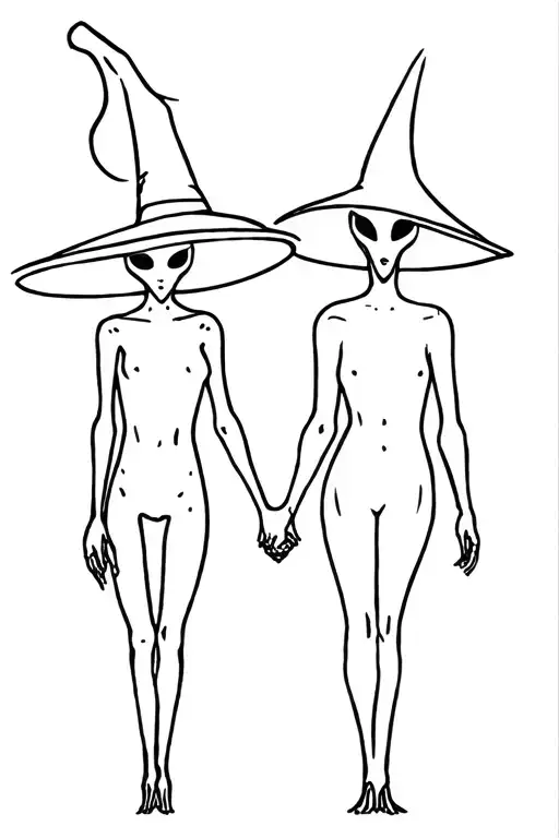 Witch And Alien Holding Hands