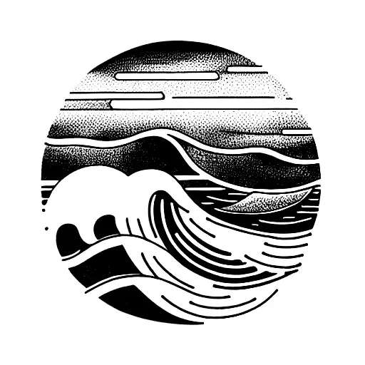 Waves And Sunset In A Circular Shape